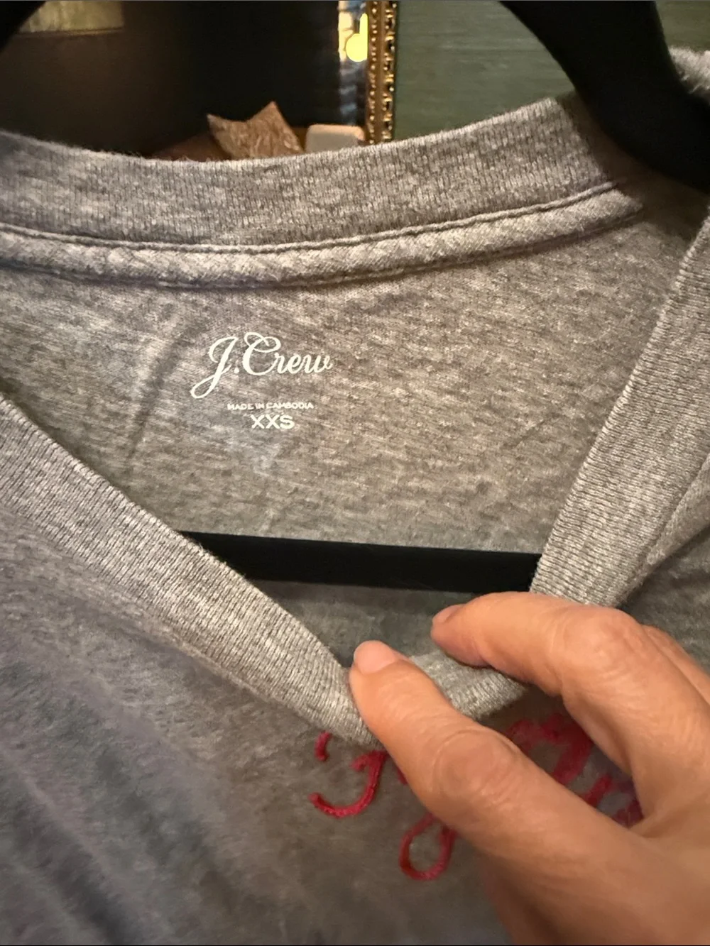 J. Crew Gray Short-Sleeve Tee with Red 'Fancy Pants' Embroidery